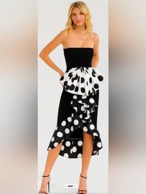 Black & White Polka Dot Ruffle Pencil Skirt- New Without Tags